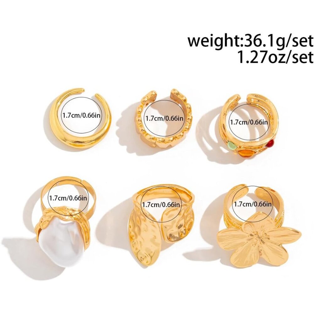 6pcs Stackable Adjustable Chunky Rings Set - Perf… - image 4